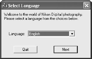 1 Insert the Nikon Scan CD into the CD-ROM drive A language-selection dialog