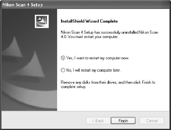 Export Settings Before uninstalling Nikon Scan, export frequently-used scan window settings to a location outside the Nikon Scan application folder.