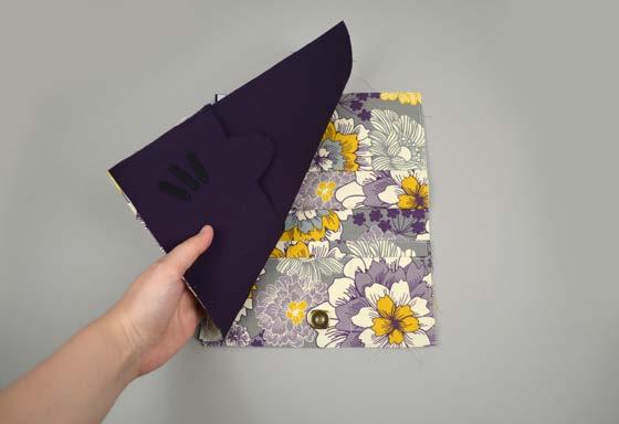 Flatten out the outer wallet so it's as shown in the photo, with the front section (with the ears) and lining fabrics pointing
