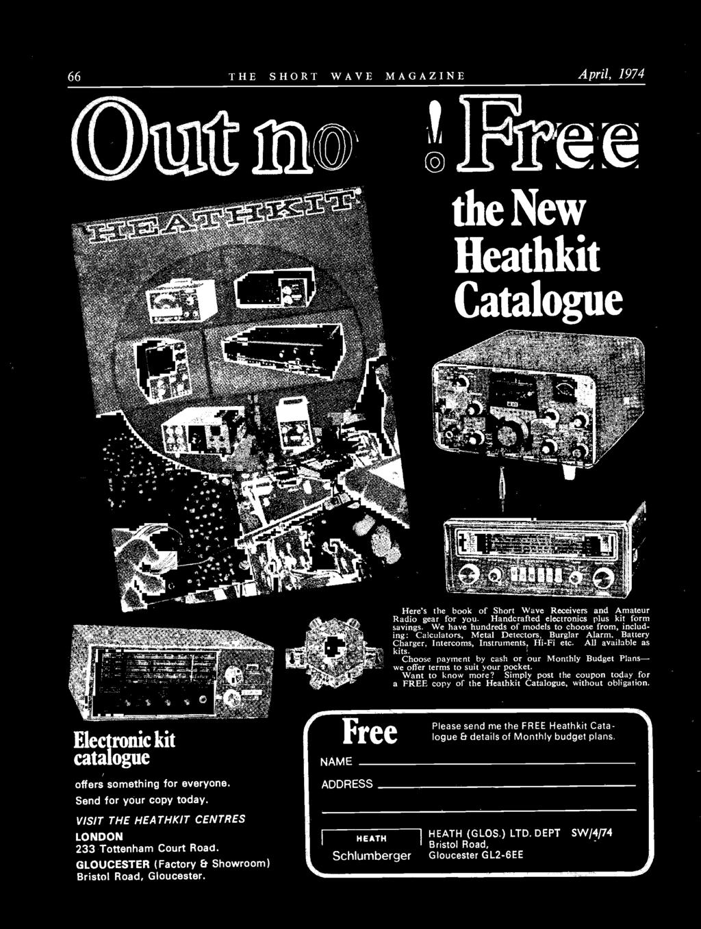 Simply post the coupon today for a FREE copy of the Heathkit Catalogue, without obligation. Electronic kit catalogue offers something for everyone.