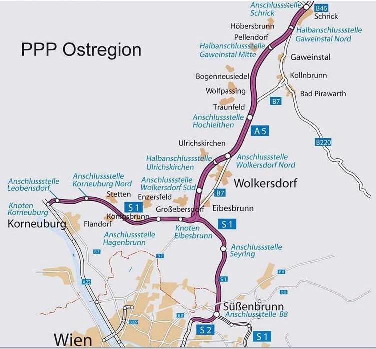 Tunnel and Traffic: PPP Ostregion A5 Key facts 52 km Highway 14 Exits and entrances 2 Connections roundabout 8 Tunnel 7,2 km Total tunnel length?