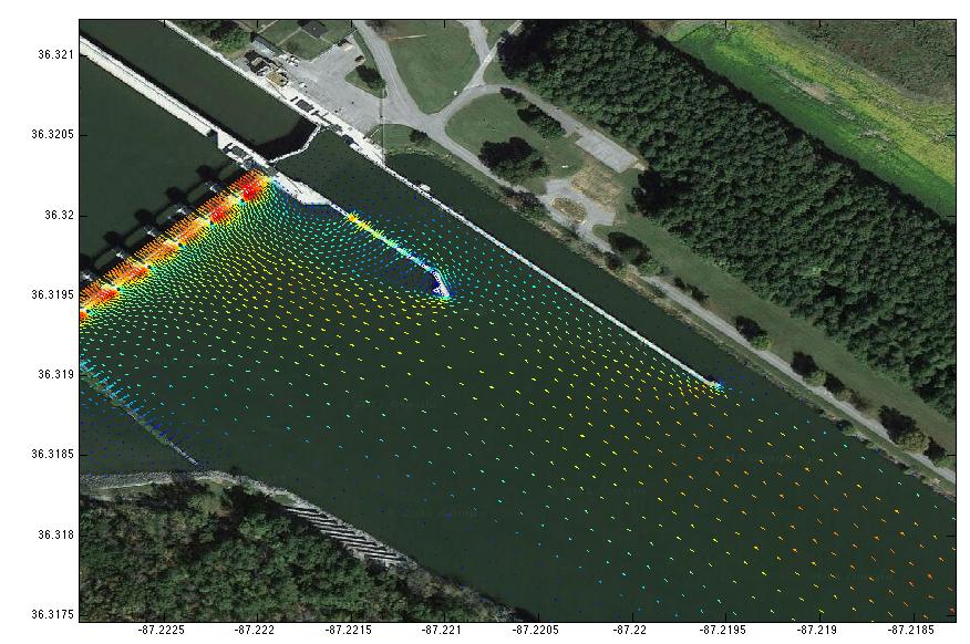 3.2 Hydrodynamic Models The USACE has developed the capability to model the water currents in the vicinity of a lock and dam.
