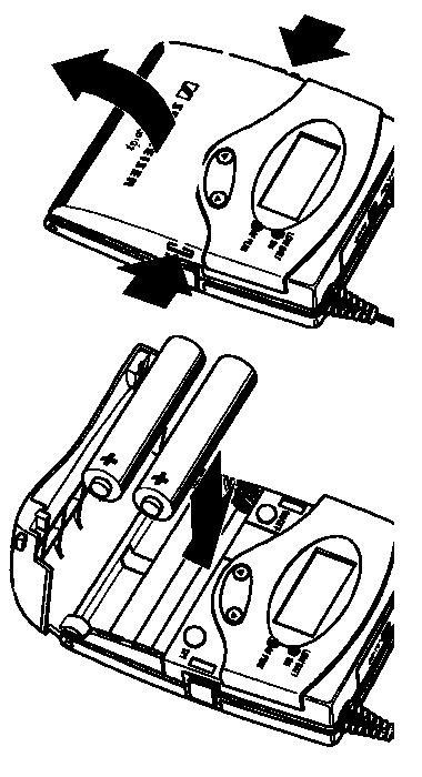 Handheld - unscrew the display section - slide back the display section as far as it will go - open the battery compartment cover - insert the two batteries, being careful to observe the correct