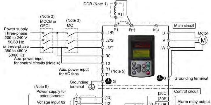 8.6 Connection Diagrams 8.6.2 Running the inverter by terminal commands The diagram below shows a