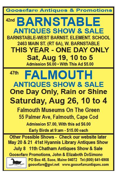 July 8-9th Annual Chatham Community Center Antiques Show and Sale, Chatham Community Center, 702 Main St. 10am-4pm. Thurs. Aug.