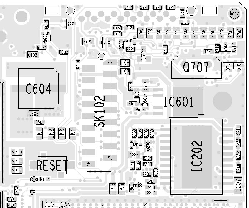 Figure 10.2 Important components of the power-supply circuitry (top side), including 9V regulator IC601 Q600 LK8 (R786) LK7 (R787) 3V3 test point Task 2 Check 3.