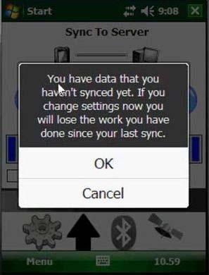 30 You have data you haven t synced yet. If you change settings now, you will lose the work you have done since your last sync. I don t want to do that, right, so I m going to cancel out of that.