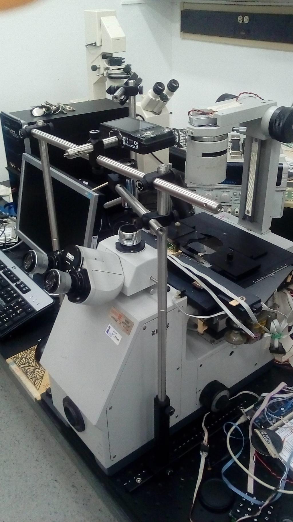 Arduino Laser Microlithography platform Old microscope: Zeiss IM35 circa 1950. Arduino Mega.
