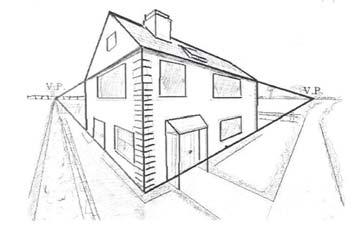 3. Practice drawing a house/building that has a pitched roof in your sketchbook following the steps below, or the steps found on our website.
