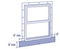 Apply a minimum of 9 wide horizontal sill flashing level with the bottom edge of the existing window by pressing the flashing into the sealant bead at its top edge.