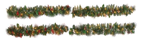 Pre- Lighted 24807 Natural 24894 Gold 24895 Red 24896 Silver 24" B/O Decorated Wreath 80 Tips 35 Warm White LED Lights