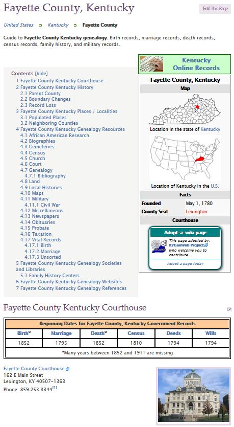 To the left is the Fayette County page.. Navigation link Use the links to return to the Kentucky or United States page.