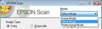 Schimbarea modului de scanare Pentru a schimba modul de scanare, faceţi clic pe săgeata din caseta Mode (Mod) aflată în colţul din dreapta sus al ferestrei Epson Scan. Apoi modul selectat este afişat.