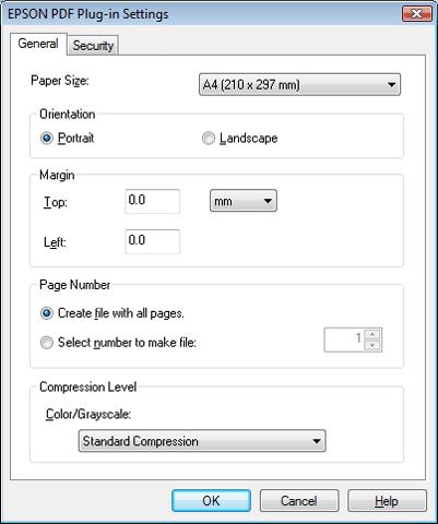 Pentru a specifica numărul maxim de pagini care pot fi incluse într-un singur fişier PDF, faceţi clic pe fila General, apoi pe Select number to make file (Select. nr. pt.