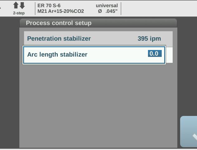 Arc length stabilizer settings Arc length stabilizer set to 0.0 Arc length stabilizer set to 0.5 Arc length stabilizer set to 2.