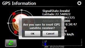 Apăsați OK pentru a reseta detectarea de către GPS a sateliților,sau apăsați Cancel pentru a părăsi această aplicație Probleme În tabelul de mai jos aveți prezentate posibile probleme ce pot apare în