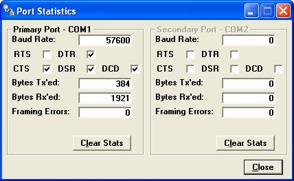 5.4 PORT STATISTICS The Port Statistics window is accessed via the Utilities menu. Port Statistics show current parameters of the PC s Primary and Secondary COM Ports.
