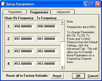 Figure 40 DL-3400 Setup Parameters Frequencies Note Frequency Settings.