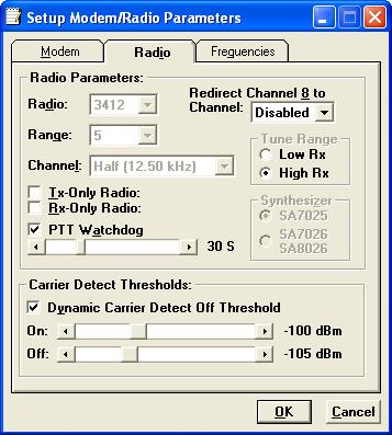 Figure 61 T-96SR Setup Parameters Radio Note Radio Range and Bandwidth.