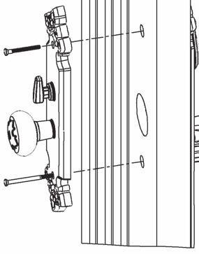 Check dummy cylinder cap orientation. Mount exterior trim using thru-bolt & standoff. Use screw base on lower pull mounting.