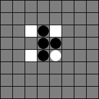 exist there) Figure 28: A state following on from the initial state, where the dark player has placed a counter, resulting in a light counter being