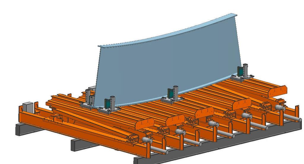 0 A 23-ft I beam illustrated in compound curvature configuration on the MAGLEV, Inc. computer automated fit-up table. The illustration shown in Figure 28.0 shows the capability of the MAGLEV, Inc.