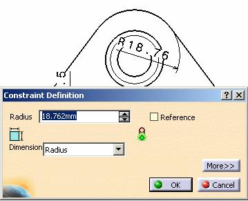 2. Type 30 in the radius field to change the radius definition, and click OK. The dimension is edited. 3. On the top view, double-click the dimension which defines the rounded corner radius (Dimension.