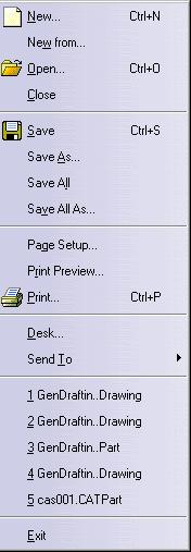 Menu Bar In this chapter we will describe the various menus, submenus and items specific to the Generative Drafting workbench. File For... See... Page Setup.