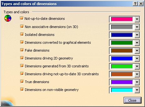 Activate analysis display mode Select this option to display dimensions using different colors according to their status (notup-to-date, isolated, fake, etc.). By default, this option is selected.