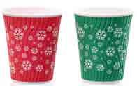 (Mixed) A flurry of white snowflakes decorate these bold red and green rippled hot cups, packed in