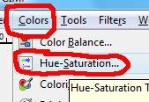 Select Colors, Hue-Saturation from the main menu. Watching the image so you can see the effect of the change, move the Saturation slider to the right by a small amount (I chose +20).