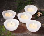 Tealights White Blossom Wax Tealight Holders These hard wax tealight holders are the perfect way to add multiple points of light in a decorative bowl of water, glass hurricane or table setting.