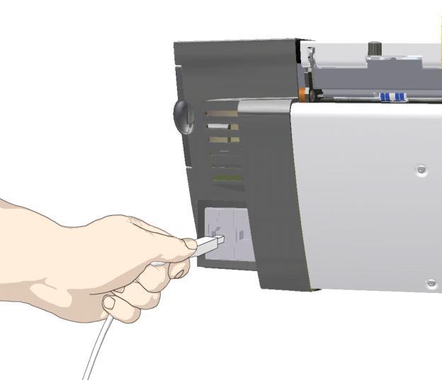 The interface-connection-panel is found at the back of the scanner on its left side when facing the back. 2. Connect the B-connector end (square shaped) end to a USB port on the scanner.