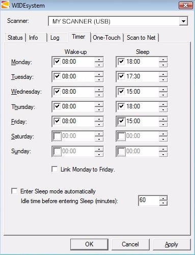 Timer Function Scheduling ON/OFF Times You can program your whole weekly schedule into the scanner so it powers ON and OFF (wake sleep) on its own.