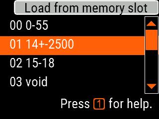 Memory operation Press the (Save) key to save the chart into one of 10 available memory slots.