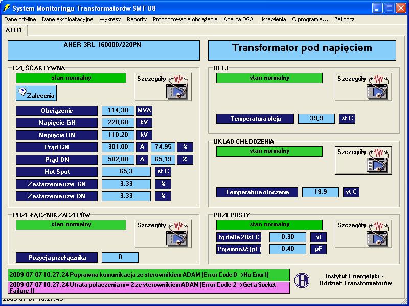 in the task manager, make sure that the program works correctly, and reads data into an SQL database, simulate operation of few protection devices or indicators in the simulator program and observe
