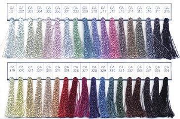 CHANCE A collaboration of shimmering soft lame and acetate. A fresh texture. The softness of the lame and glossy shimmer of acetate will create a luxurious image. Thread Size 1/25 D.