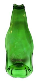Recycled beer bottles are melted and shaped into