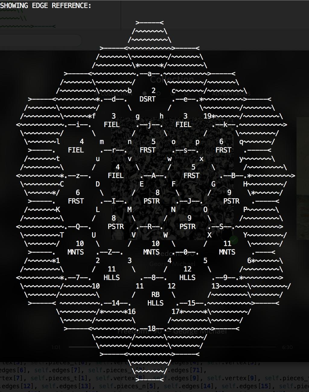 Figure 1: The view of the generated board after the above process. As you can see each hexagonal tile has an associated number and resource. 4.