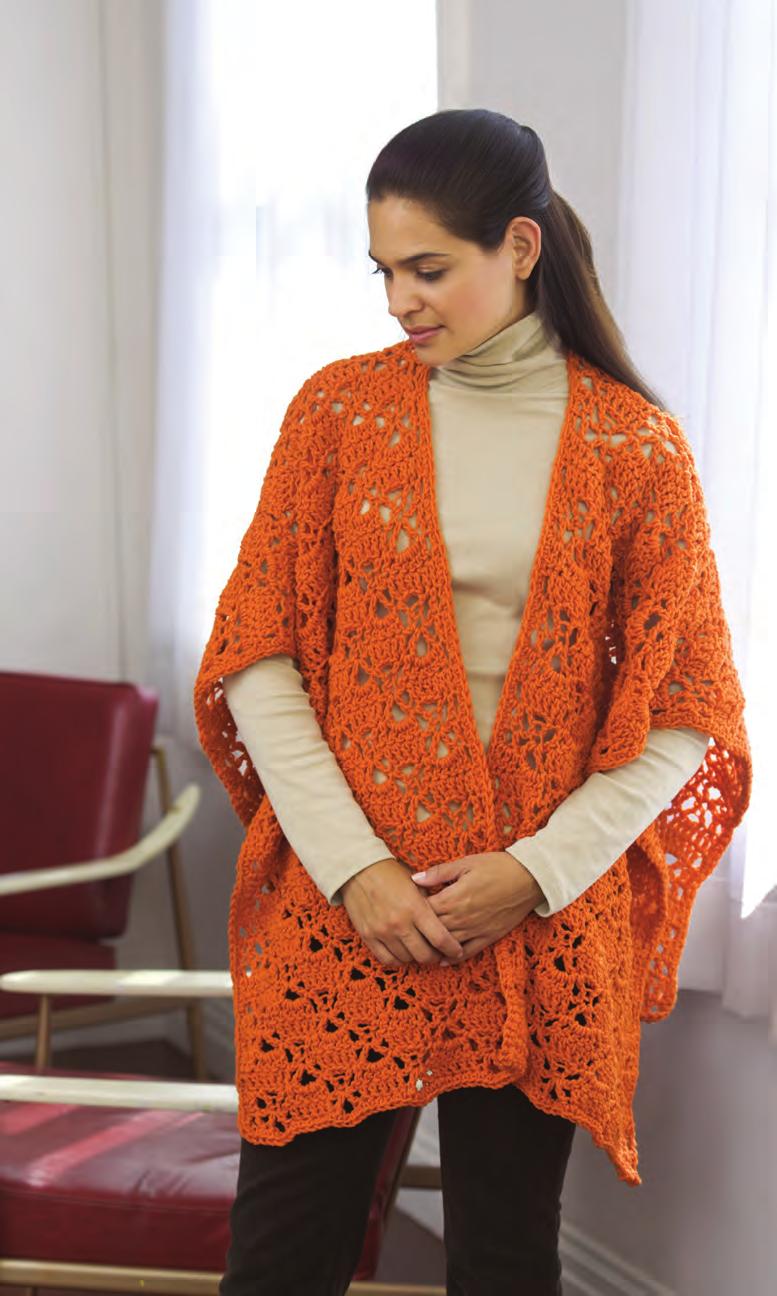 31 Lace Ruana CROCHET WRAP Choose a bright shade for this versatile wrap that is always ready