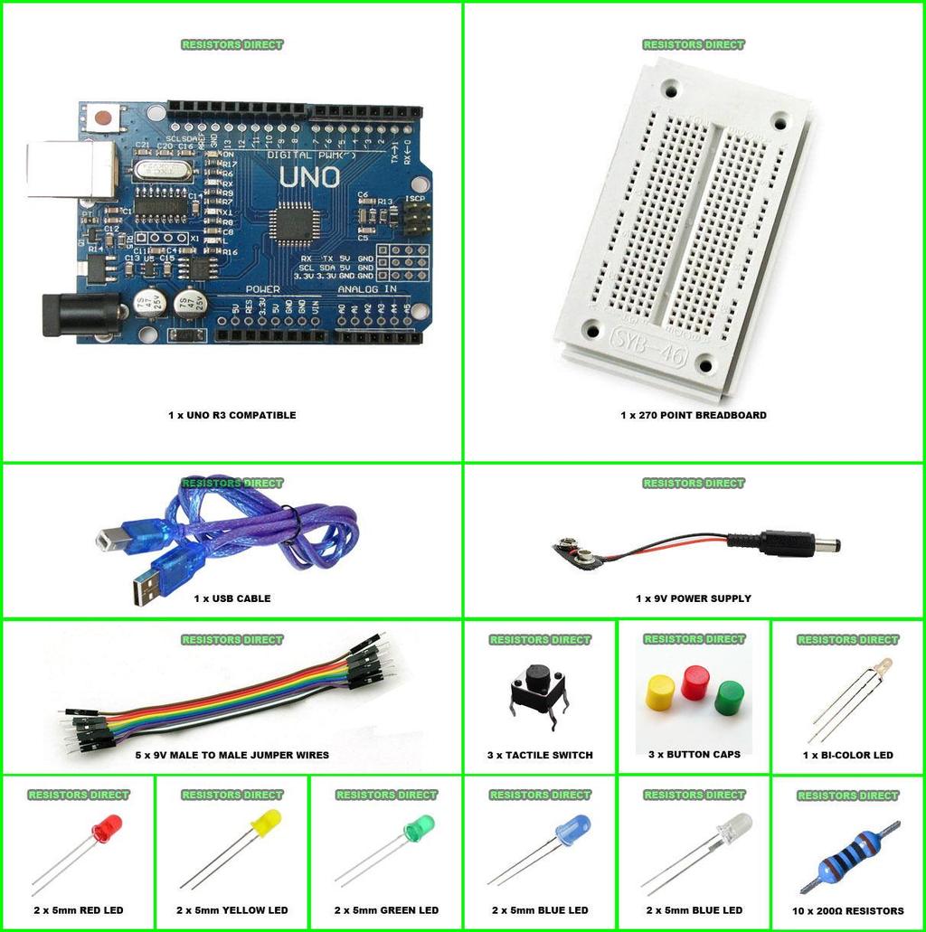 What in Your Kit Arduino Uno (clone) USB Cable Breadboard