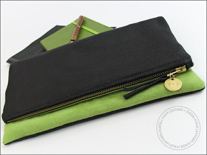 For this trendy clutch, we combined faux leather with faux suede to get our striking two-tone design.