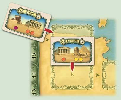 If the player's archeologist is not in the city shown on the card, the player moves his time marker along the time track as many spaces needed to reach the city shown on the card from the city where
