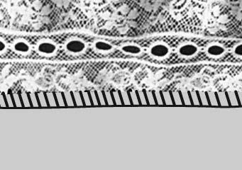 Heirloom Functions Hemstitched Lace Insertion Pattern: Straight Stitch and Hemstitching Pattern #14 Stitch Width: Preprogrammed Stitch Length: Preprogrammed Foot: Standard Zigzag or optional Satin