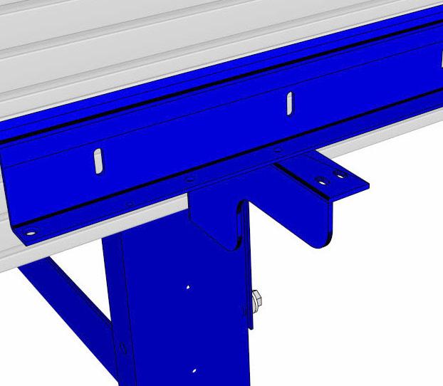 On the bracket located over the center table leg, use the mounting holes on the far edge of both the trough and the