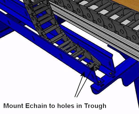 Install E-Chain Attach the E-chain to the tab that extends out from the Upper E-chain Bracket using two sets of #10-32 Flat Head Screws,