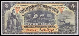 $2,000-$2,500 835. 1918 Bank of Nova Scotia $20. CH 550-28-16. Fine, some edge nicks. 36 notes on the registry. S/N:195132/A. $800-$1,000 829. 1919 Bank of Nova Scotia $10. CH 550-18-16.