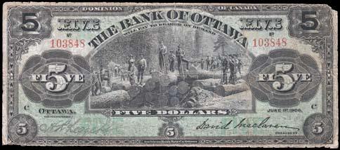Although it belongs to the numbering sequence with green and yellow face tints according to Bank of Ottawa records, this note has a green tint