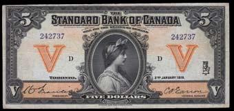 Lot # Description Estimate Lot # Description Estimate 872. 1919 Standard Bank of Canada $5. CH 695-18-08. Pressed VF. Pretty Center Vignette. Only 13 on the registry, this would rank amongst the best.