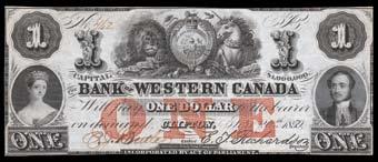 Lot # Description Estimate 881. 1859 Bank of Western Canada $1. CH 795-10-04. AU. S/N:462/B. $500-$675 Lot # Description Estimate 887.